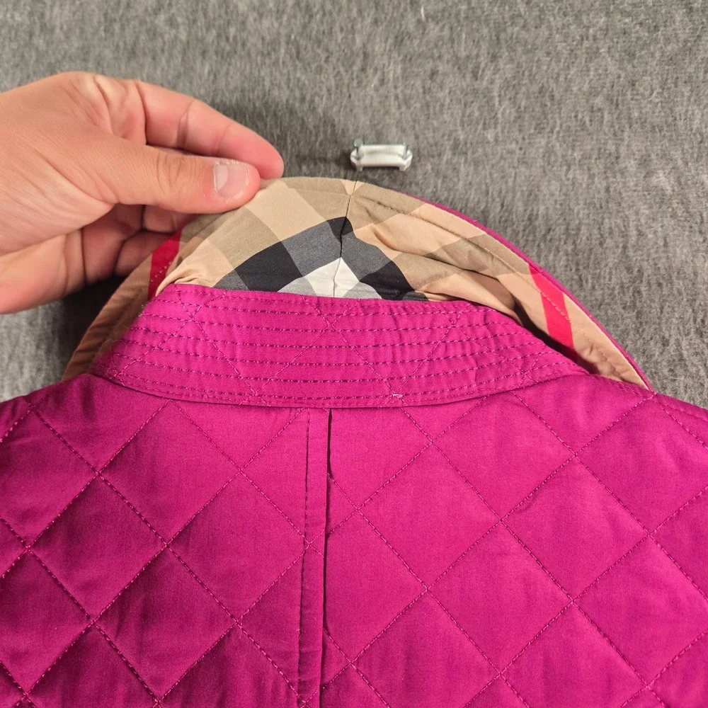Burberry Quilted Jacket Womens Medium Pink Nova Check Lining Button Up Coat